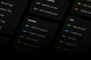 A dark-background-dominated interface displays contact information and list options, featuring a grid of buttons and text fields.